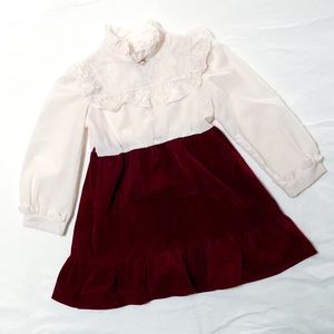 Vintage Christmas Holiday Dress, girls 5/6 Velvet skirt